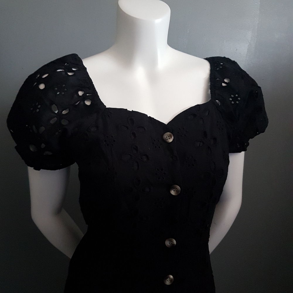 Monteau Black Eyelet Puff Sleeve Mini Dress - Picture 5 of 12